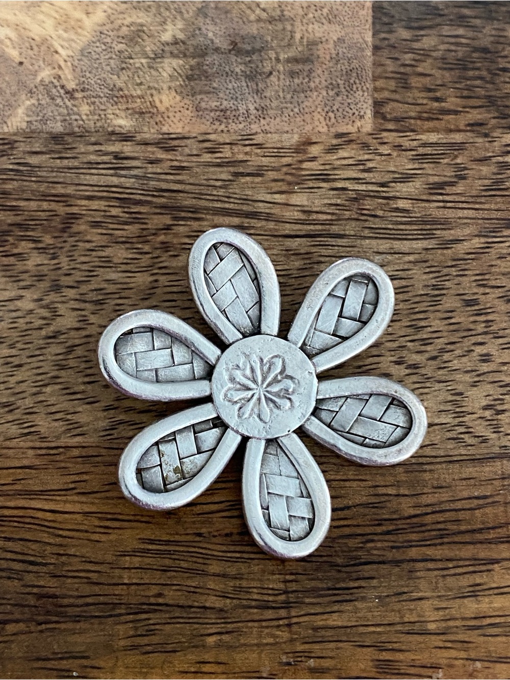 Hill Tribe, Stamped Woven Flower Pendant.
